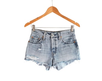 Vintage Levi's 501 Blue Denim Jeans Distressed Hot Shorts W24