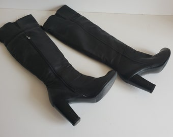 Vintage Schwarze Lederstiefel Von Davos Gomma / Heels Boots Damen Gr. 37 / 4 Made in Italy