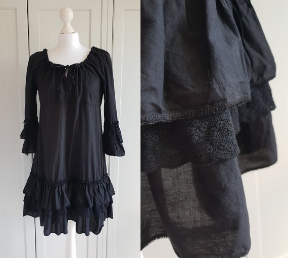 Vintage Summer Dress Hippie Boho Style Black Cott… - image 1