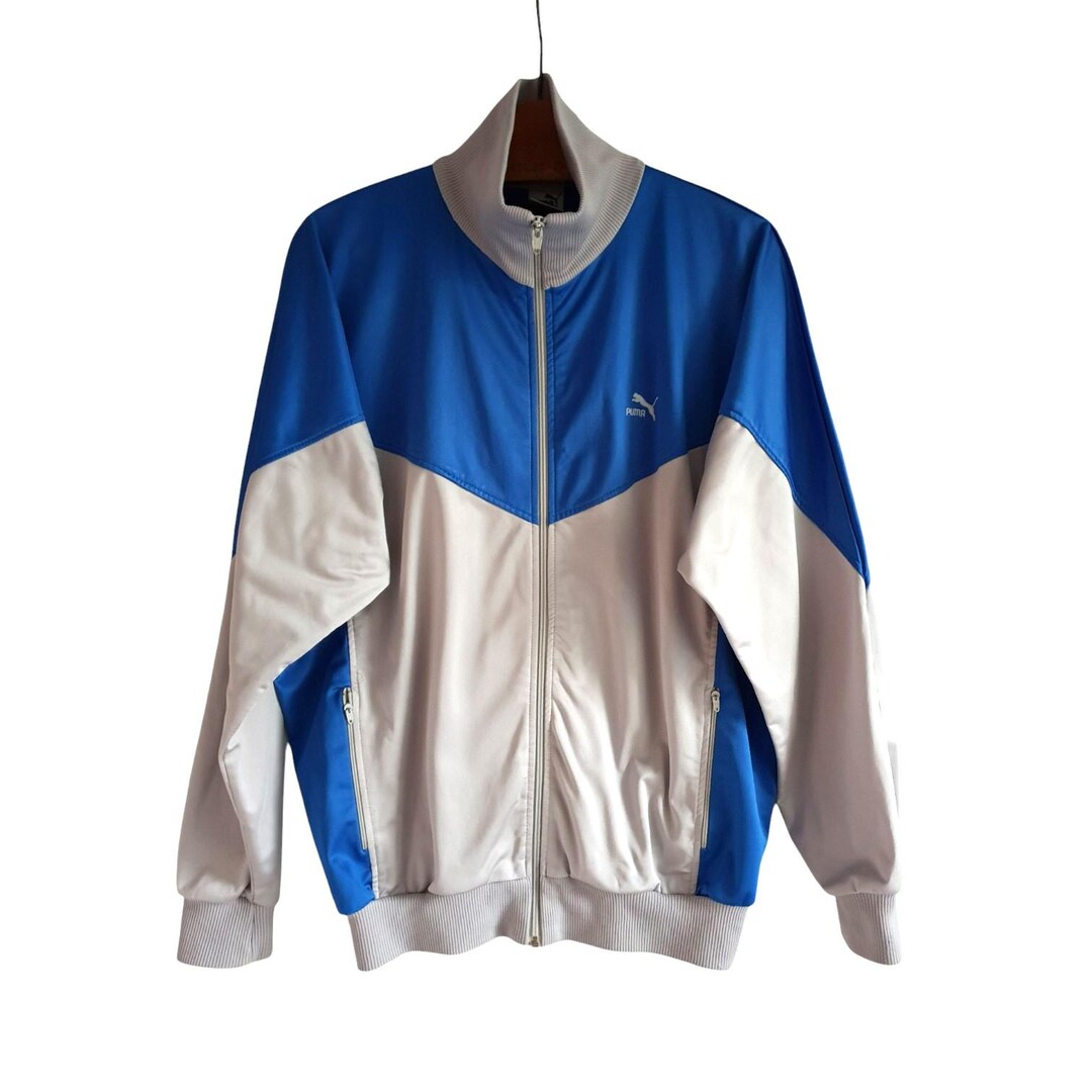 90s Puma Jacket , Vintage Blue Gray Bomber Sweatshirt Jacket Men