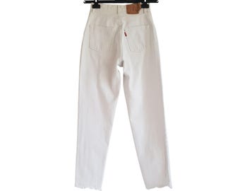 Vintage Levi's 901 High Rise Jeans: White Denim, Ripped Hem Size W24 L29