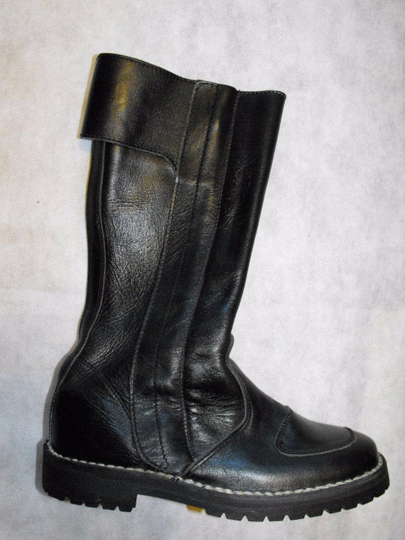 Vintage Motorcycle Boots Black Genuine Leather Rocker Women Boots Size EU 36