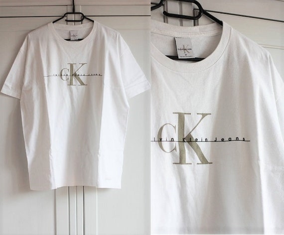 Vintage Calvin Klein T-shirt White Beige Black Men Women Shirt - Etsy Hong  Kong