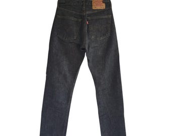 90er Levi's 501 Jeans Vintage High Waist Schwarz Denim Damen Jeansgröße W26 L30