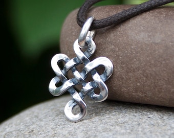 Endless Knot Necklace / 925 Sterling Silver/ Buddhist Eternity Infinity Knot Pendant /Tibetan jewelry