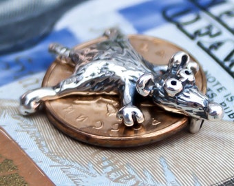 Money Amulet Mouse Rat on Coin - 925 Sterling Silver Purse Charm - Talisman for Attracting Wealth -Gift for Money