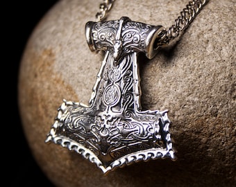 Hammer of Thor Sterling Silver necklace Thors hammer pendant Mjolnir replica Norse mythology Viking jewelry for men Odins Mjolnir