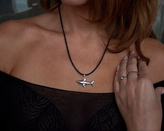 Designer Jewelry Gifts for Scuba Divers and Fishers Shark Fish Pendant Necklace Solid Sterling Silver 925