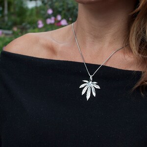 Large Marijuana leaf necklace - 925 Sterling Silver - Pot leaf Cannabiss leaf Pendant - Weed jewelry Ganja Happy Hippie gifts for Men Women image 2