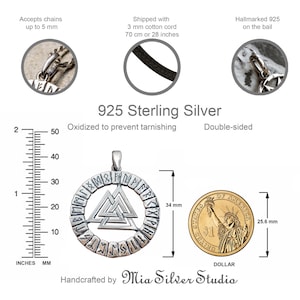 WithLoveSilver Valknut Viking Pendant - 925 Sterling Silver Norse Symbol Necklace, 6.2g, Velvet Pouch