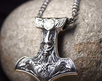 Hammer of Thor Sterling Silver necklace Thors hammer pendant Mjolnir replica Norse mythology Viking jewelry for men Odins Mjolnir