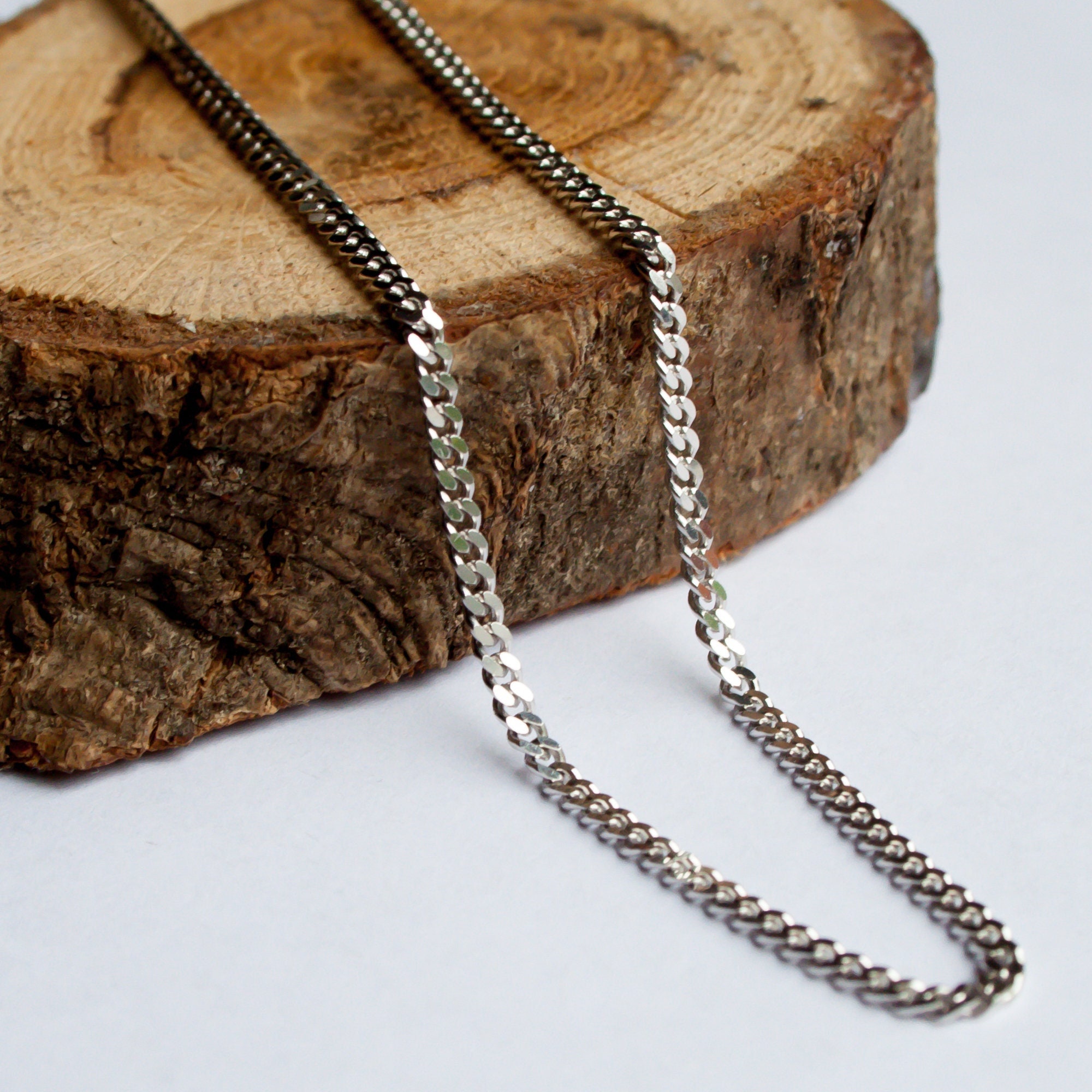 Curb Chain Necklace Solid Sterling Silver 28 45 Cm Etsy