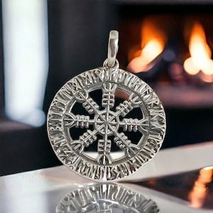 Viking Helm of Awe Necklace - 925 Sterling Silver - Aegishjalmur Pendant - Norse Mythology Jewelry - Strong Protection Amulet for Men Women
