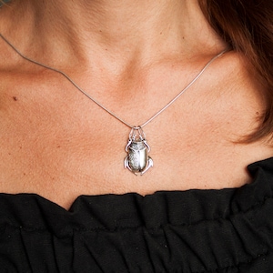 Scarab silver pendant Egyptian Beetle Bug Scarab necklace Good luck amulet talisman Egyptian jewelry Gift with meaning 925 sterling silver