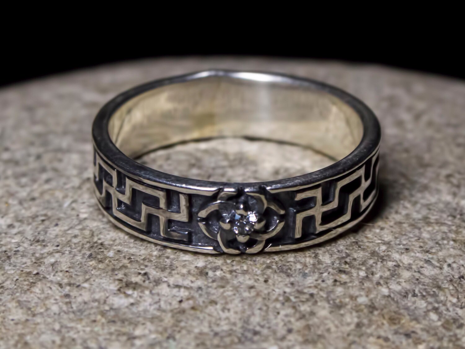 Swastika Sterling Silver Viking Wedding Band Thumb Ring