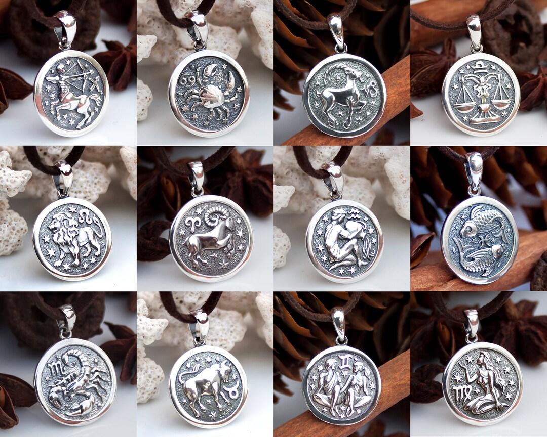 Zodiac Pendant Necklace 925 Sterling Silver - Etsy