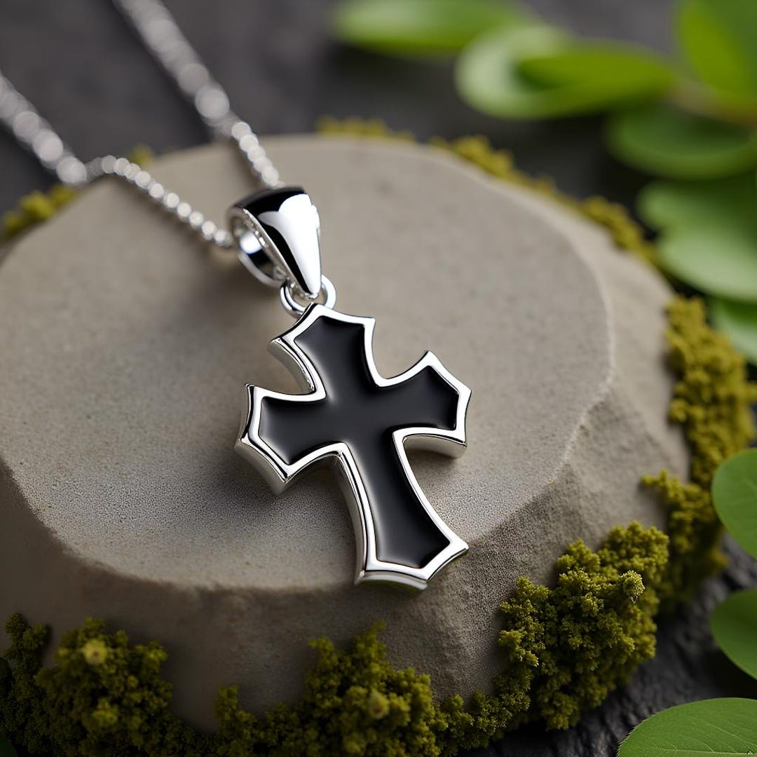 Black Maltese Cross Necklace – 925 Sterling Silver – Small Simple