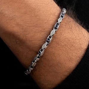 Navy Blue Evil Eye Bracelets for Men - Unique Vintage Style Design Hand Chain Bracelet - 925 Sterling Silver Cubic Zirconia - Handmade