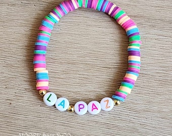 Rainbow Shoreline Alphabet Bracelet, Alphabet Letters, Ocean Memories, Customizable Beach Jewelry