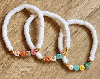 Handcrafted Custom Multicolor Letter Heishi Name Bracelet, Personalized Name Friendship Bracelets, Colorful Beaded Friendship Bracelet