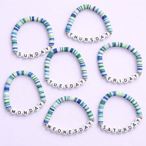 Day of the Week Bracelet, Sunday Monday Tuesday Bracelet, Blue Green Beaded Bracelet, Teacher Gift, Caregiver Gift