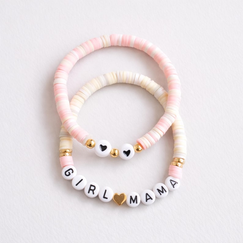 Girl Mama Bracelet Set, Girl Mama Gift Ideas, Baby Girl Baby Shower Gift, Girl Mama Mother's Day Gift Idea, New Girl Mom Gift imagem 1