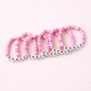 Dance Bracelet, Pink Beaded Bracelet, Dancer Gift, Recital Gift, Team Gift, Heishi Bead Bracelet, Dance Team Jewelry