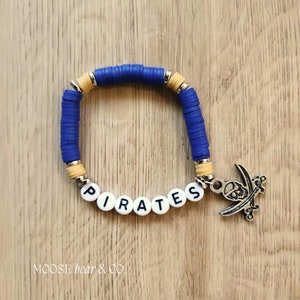 Pirates Bracelet, Team Spirit Bracelet, School Mascot Jewelry, Pirates Sports Accessory, Personalized Team Gift, Pirates Charm