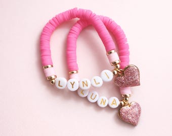 Classroom Valentine Name Bracelets Bulk, Personalized Kids Bracelets, Custom Friendship Valentine Jewelry, Beaded Heart Bracelets