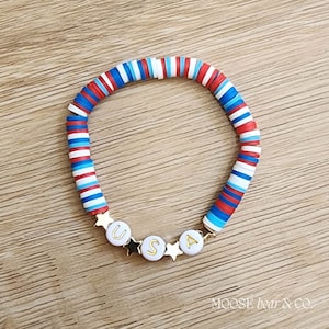 USA Beaded Bracelet, 4th of July Jewelry, Patriotic Gift, Red White Blue Bracelet, Independence Day Accessories, Military Gift Bracelet