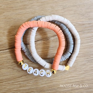 Teach Bracelet Stack For Back to School, Preschool Teacher Gifts, Unique Teacher Gift Ideas, Heishi Beaded Bracelets, Set Of 3 Bracelets