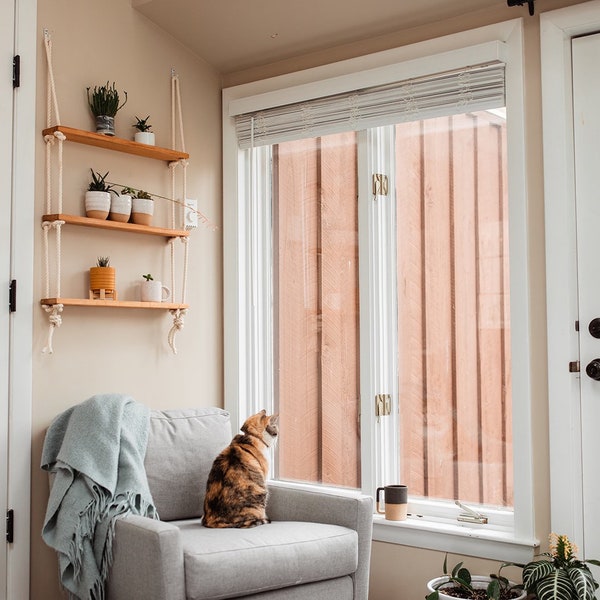 AANGEPAST / Licht Grenen / Touw / Hardware / Minimilist / Hangende Plank Unit