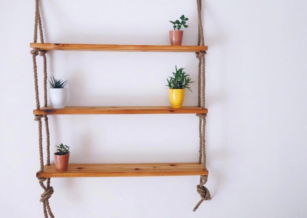 CUSTOM / Cedar / Rope / Hardware / Minimalist / Hanging Shelf | Etsy