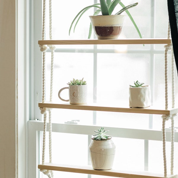 CUSTOM / Poplar / Rope / Hardware / Minimilist / Hanging Shelf Unit