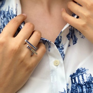 Lapis Lazuli Double Bar Ring on 925 Sterling Silver Handmade, stone cut lapislazuli parallel single strip and triple strips bars image 1