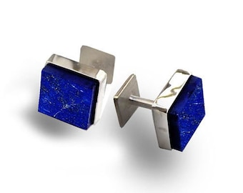 Square Lapis Lazuli 925 Sterling Silver or 18kt gold plated Silver Cufflinks elegant gift for men