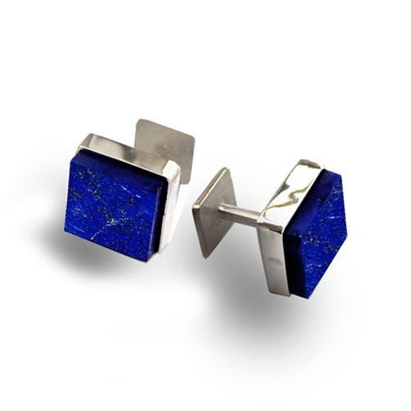 Square Lapis Lazuli 925 Sterling Silver or 18kt gold plated Silver Cufflinks elegant gift for men