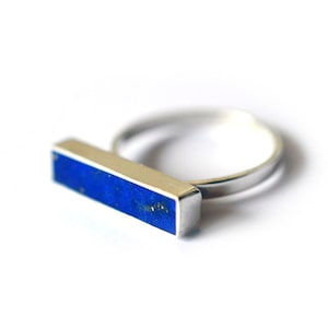 Lapis Lazuli Ring on 925 Sterling Silver Rectangle Shape