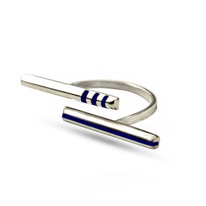 Lapis Lazuli Double Bar Ring on 925 Sterling Silver Handmade, stone cut lapislazuli parallel single strip and triple strips bars image 2