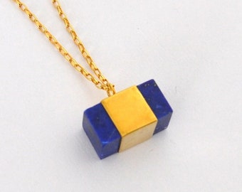 Block of Lapis Lazuli on 925 Sterling Silver Pendant Handmade using undyed natural stone lapis lazuli from Afghanistan