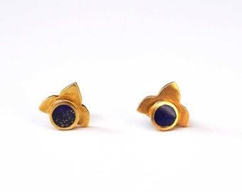 18kt Gold Vermeil Lapis Lazuli Stud Earrings: Ancient Style