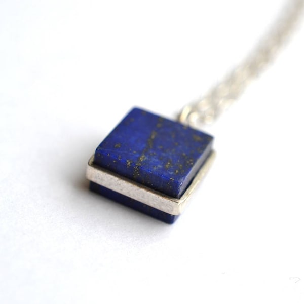 Hochwertiger Quadrat Lapis Lazuli Anhänger auf 925 Sterling Silber, quadratischer Lapis Lazuli Anhänger handgemacht