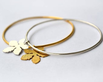 Sterling Silver Bangles Handmade with a Leaf Charm unique and comfortable to everyday wear, Stock Clearance, Last Chance, 20% Sale