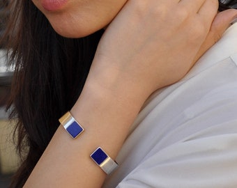 Lapis Lazuli Silver Cuff, 925 Sterling Silver and Lapis Lazuli Cuff, Silver Cuff, Lapis Lazuli Bracelet, Free Shipping*