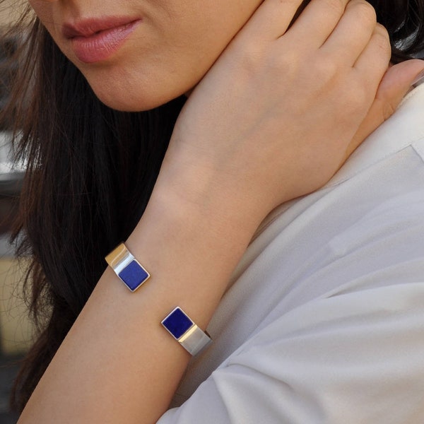 Lapis Lazuli Silver Cuff, 925 Sterling Silver and Lapis Lazuli Cuff, Silver Cuff, Lapis Lazuli Bracelet, Free Shipping*