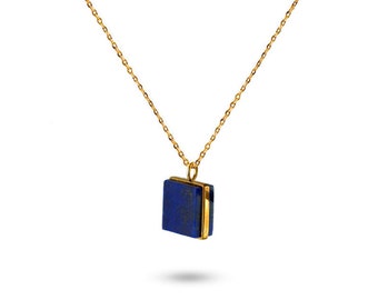 High Quality Square Lapis Lazuli Pendant on 925 Sterling Silver, High Quality Square Lapis Lazuli on 18kt Gold Plated Silver