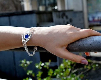 Hexagon Lattice Sterling Silver lapis Lazuli bracelet, Stock Clearance, Last Chance, 20% Sale