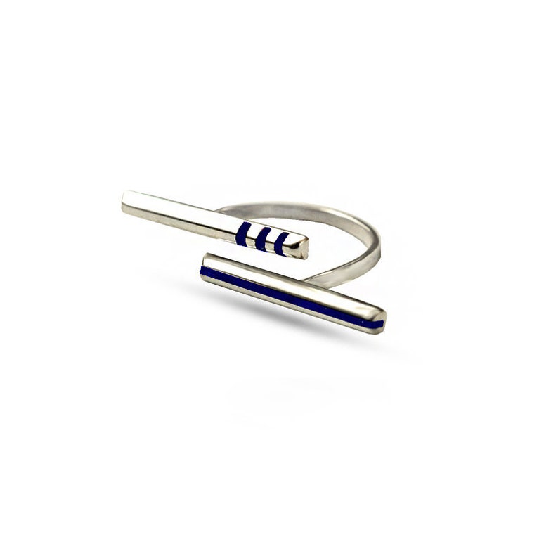 Lapis Lazuli Double Bar Ring on 925 Sterling Silver Handmade, stone cut lapislazuli parallel single strip and triple strips bars image 2