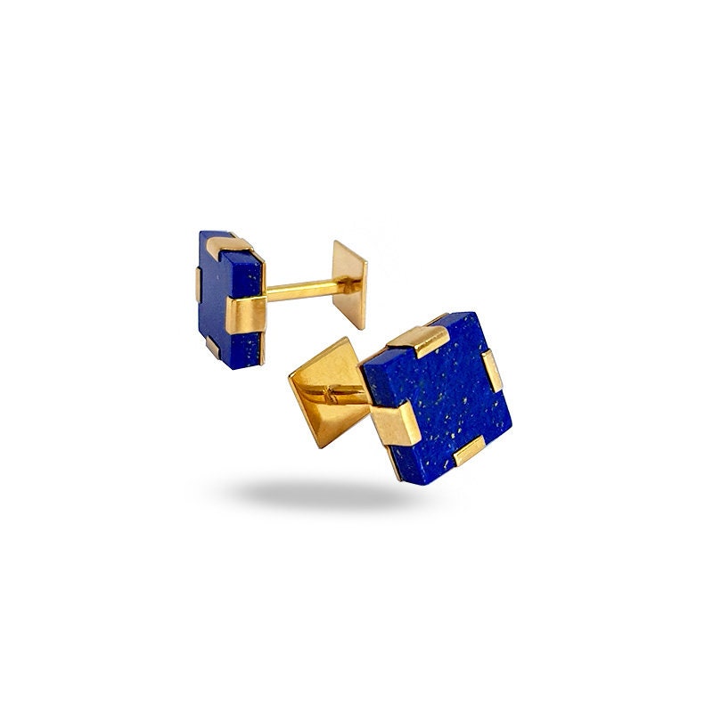 Boutons De Manchette Brooker - Lapis-lazuli Carré, Monture Argent Doré, Neufs Avec étiquettes
