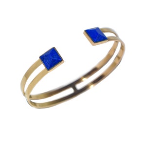 Lapis lazuli Gold Plated Brass Cuff, Lapis lazuli bracelet gold plated brass, Light chic cuff with natural stone image 1